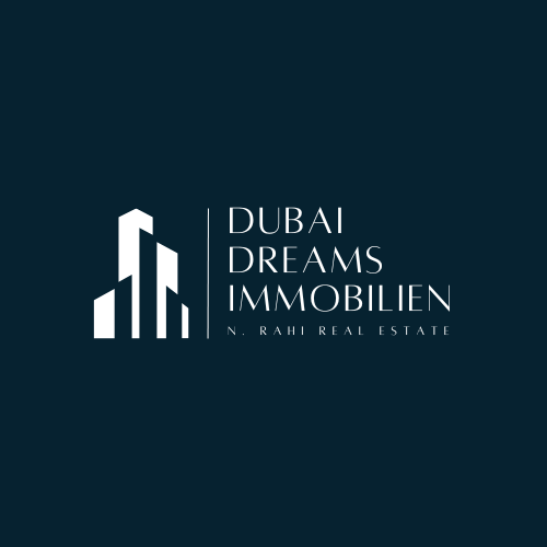 Logo von Dubai Dreams Immobilien mit stilisierten Gebäuden und modernem Schriftzug.